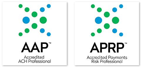 aap accredited ach professional and aprp accredited payments risk professional certification logos